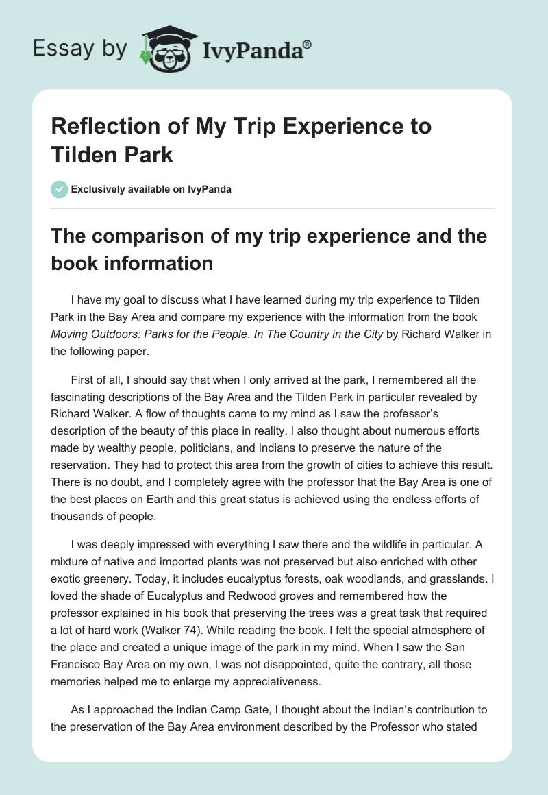 Reflection of My Trip Experience to Tilden Park. Page 1