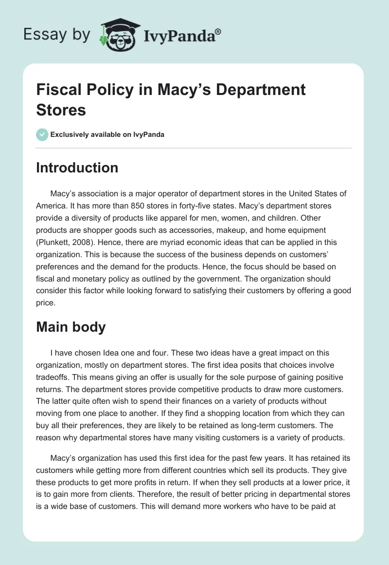 Fiscal Policy in Macy’s Department Stores. Page 1