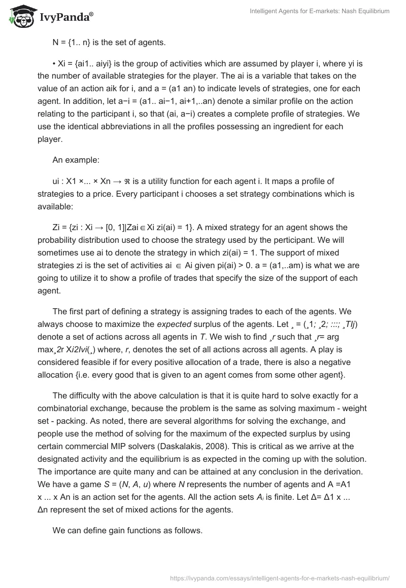 Intelligent Agents for E-markets: Nash Equilibrium. Page 3