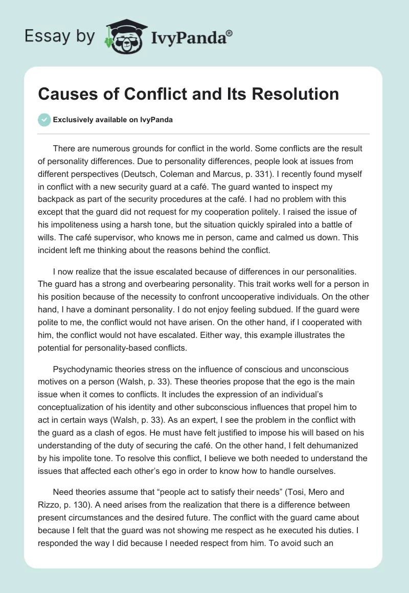 Causes of Conflict and Its Resolution. Page 1