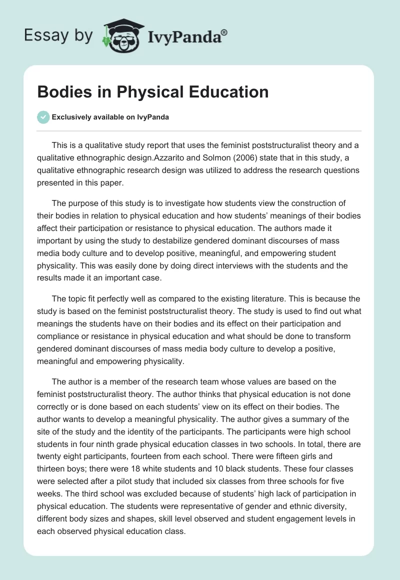 Bodies in Physical Education. Page 1