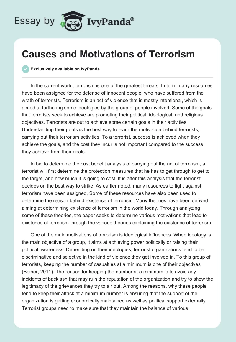 Causes and Motivations of Terrorism. Page 1