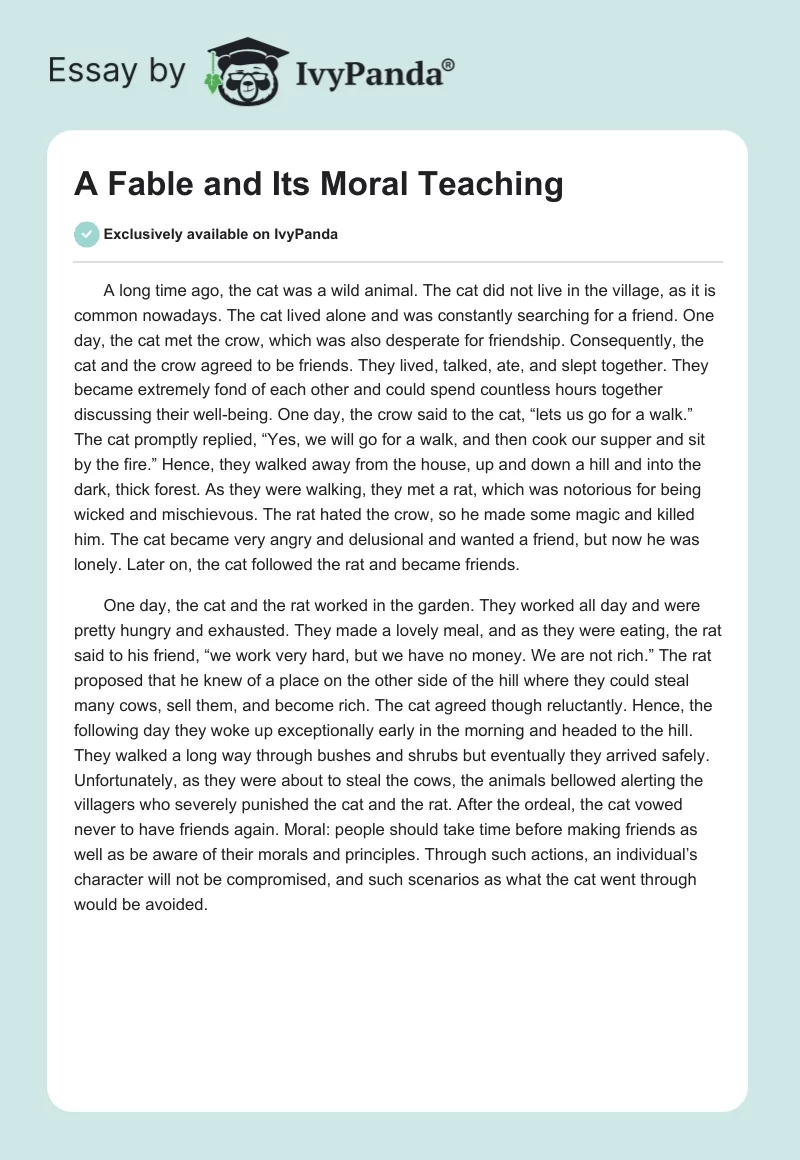 A Fable and Its Moral Teaching. Page 1
