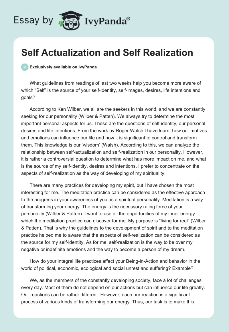 Self Actualization and Self Realization. Page 1