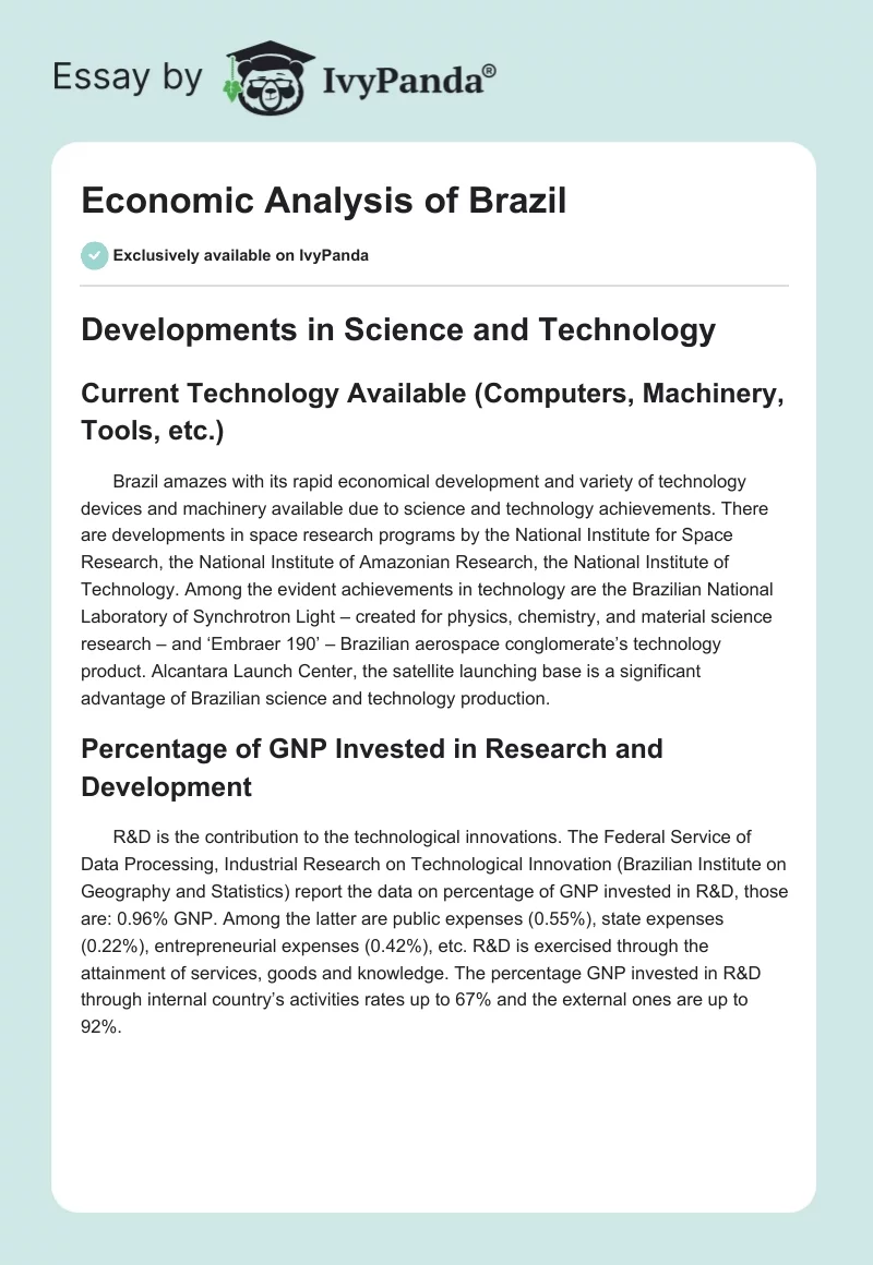 Economic Analysis of Brazil. Page 1