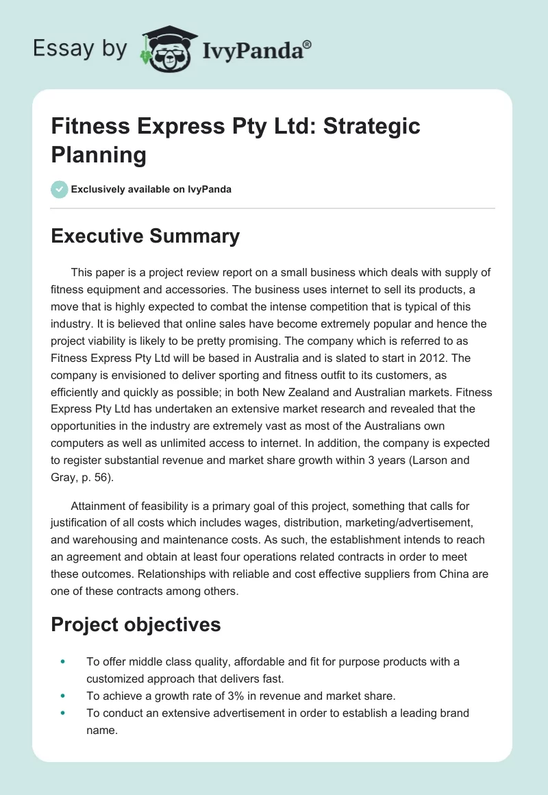 Fitness Express Pty Ltd: Strategic Planning. Page 1