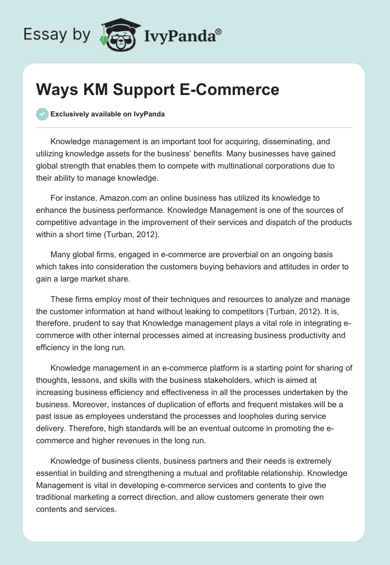 Ways KM Support E-Commerce. Page 1