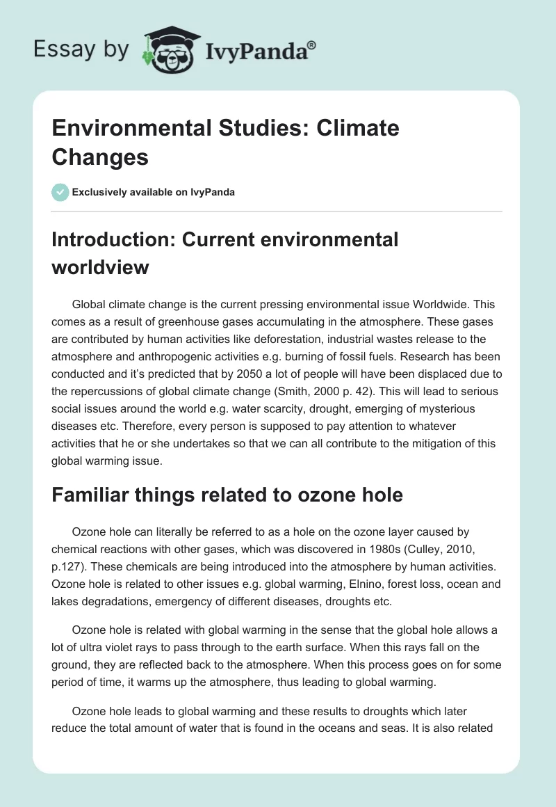 Environmental Studies: Climate Changes. Page 1