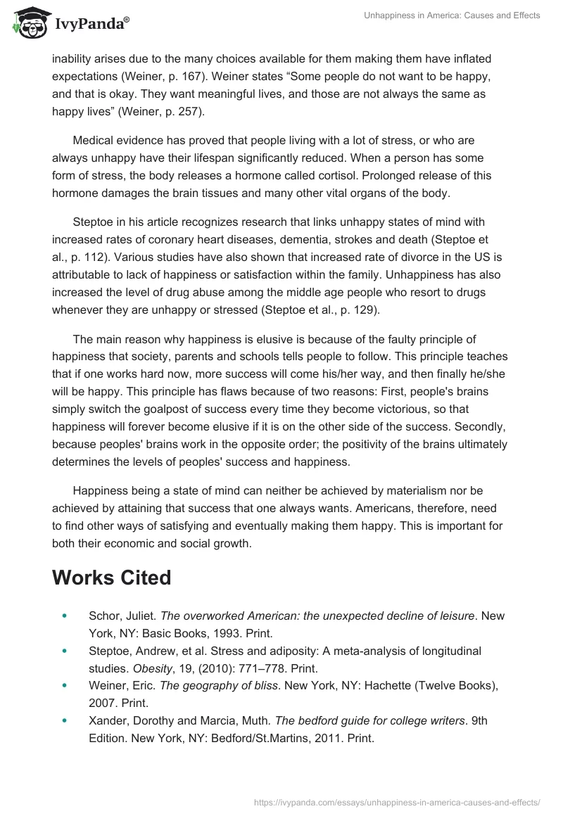 Unhappiness in America: Causes and Effects. Page 2