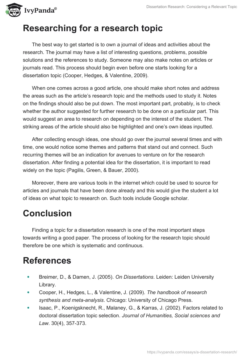 Dissertation Research: Considering a Relevant Topic. Page 2