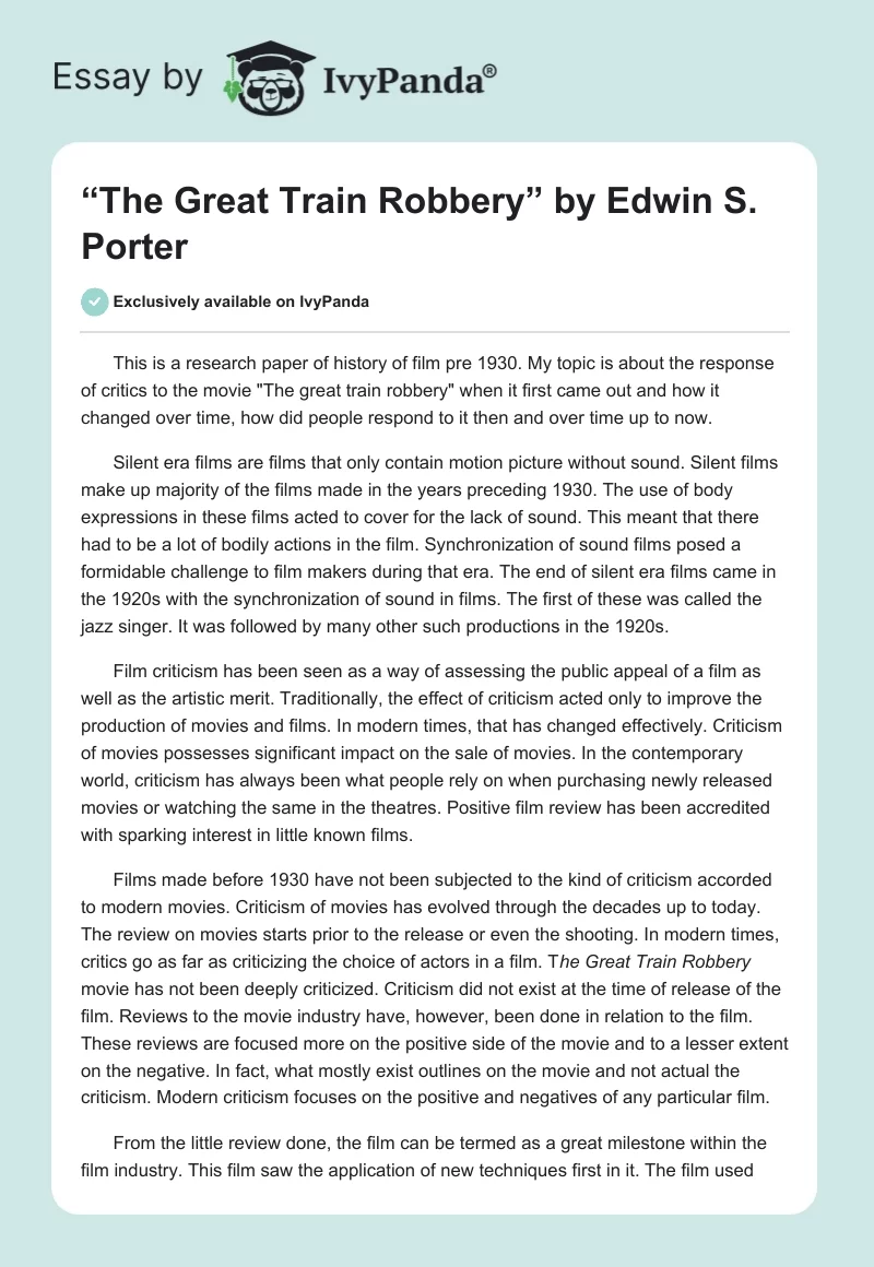 “The Great Train Robbery” by Edwin S. Porter. Page 1