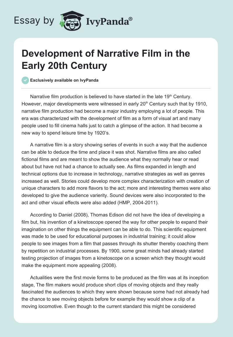 Development of Narrative Film in the Early 20th Century. Page 1