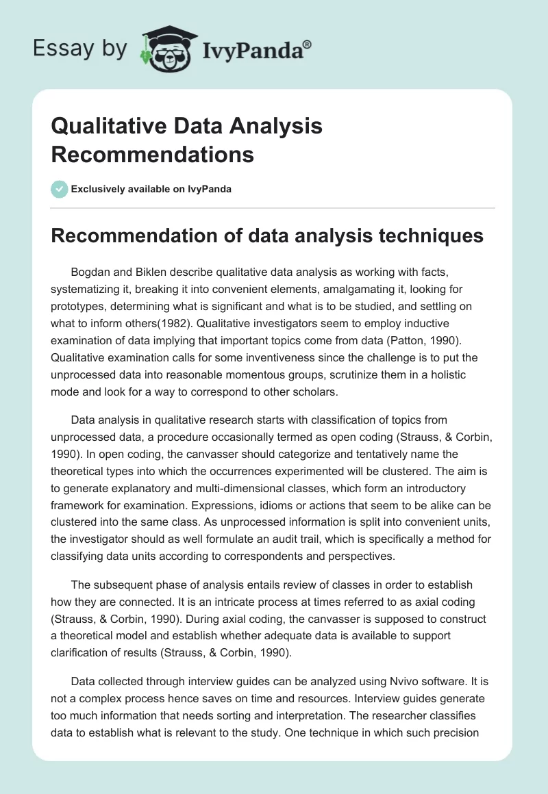 Qualitative Data Analysis Recommendations. Page 1