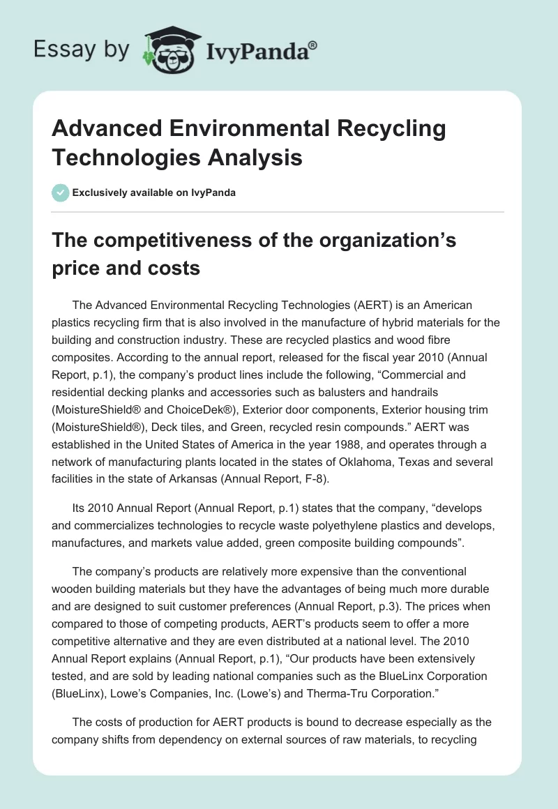 Advanced Environmental Recycling Technologies Analysis. Page 1