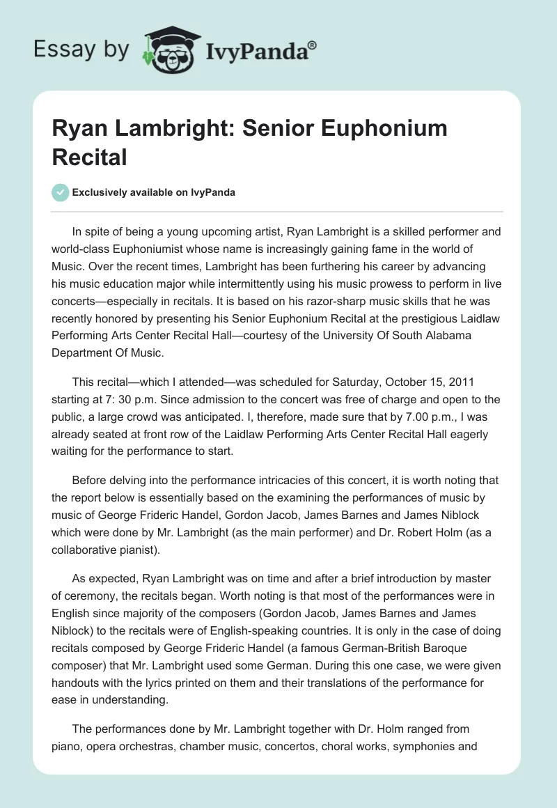 Ryan Lambright: Senior Euphonium Recital. Page 1