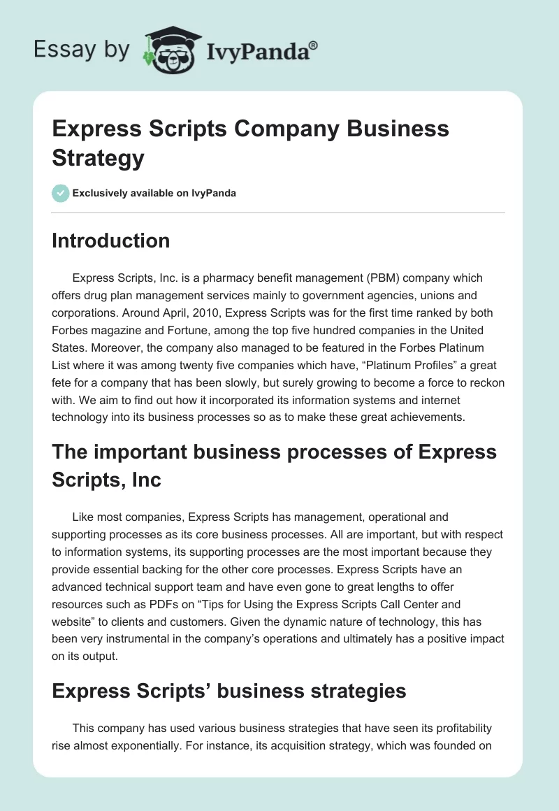 Express Scripts Company Business Strategy. Page 1