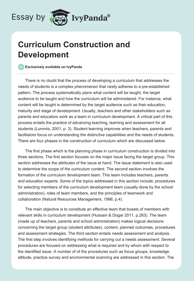 Curriculum Construction and Development. Page 1