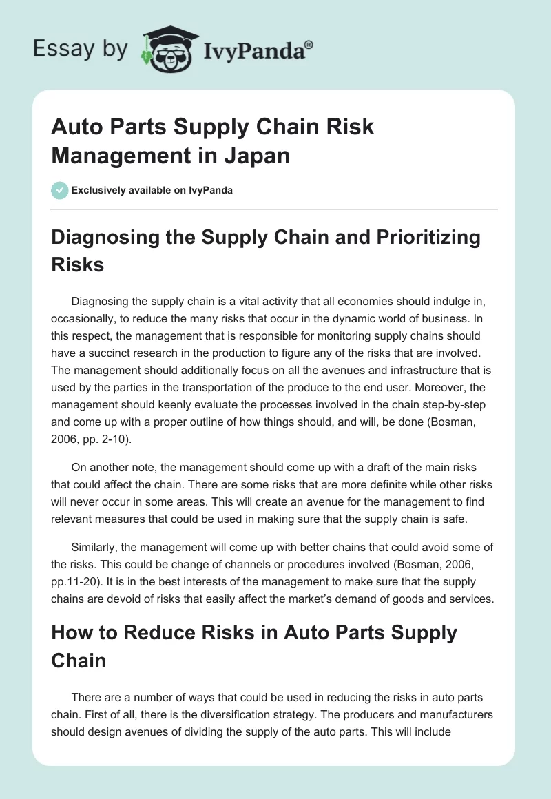 Auto Parts Supply Chain Risk Management in Japan. Page 1