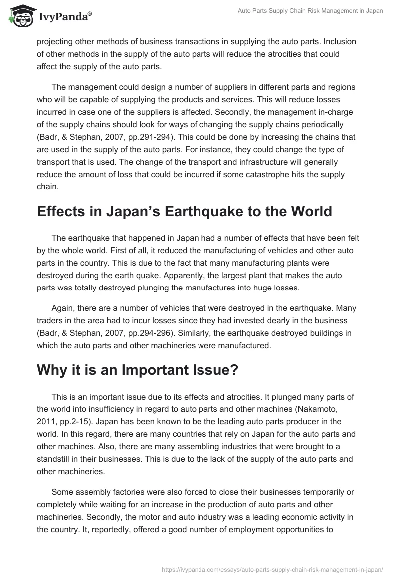 Auto Parts Supply Chain Risk Management in Japan. Page 2