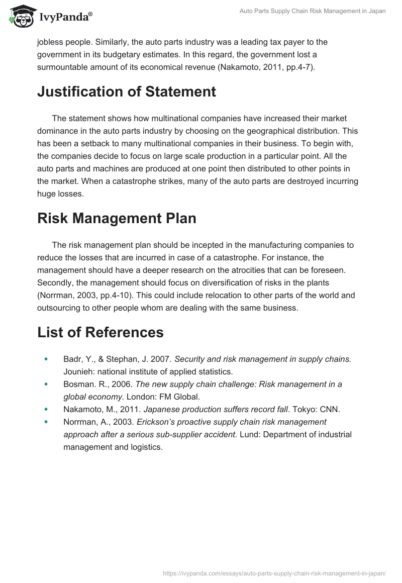 Auto Parts Supply Chain Risk Management in Japan. Page 3