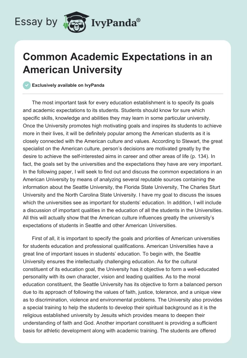 Common Academic Expectations in an American University. Page 1