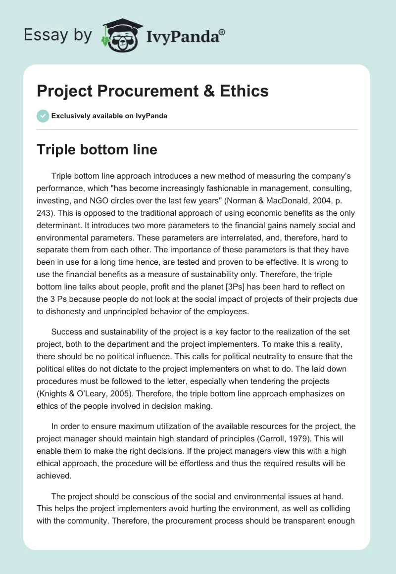 Project Procurement & Ethics. Page 1