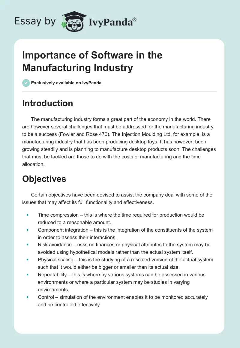 Importance of Software in the Manufacturing Industry. Page 1
