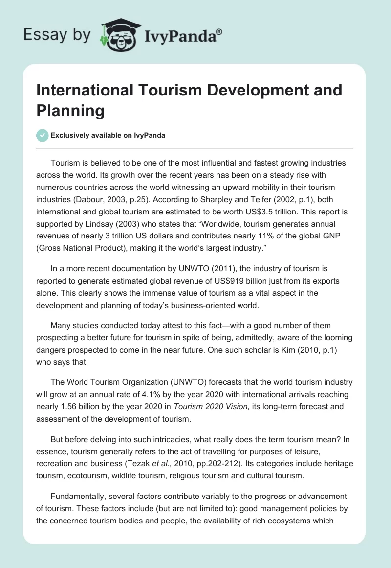 International Tourism Development and Planning. Page 1