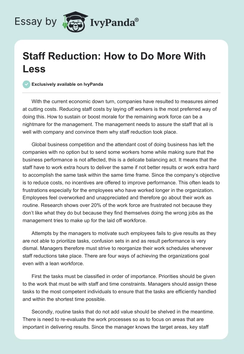 Staff Reduction: How to Do More With Less. Page 1