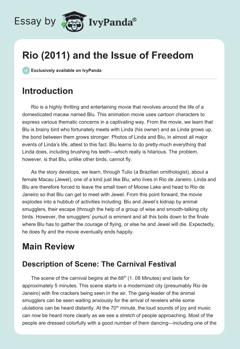 Rio (2011) and the Issue of Freedom. Page 1