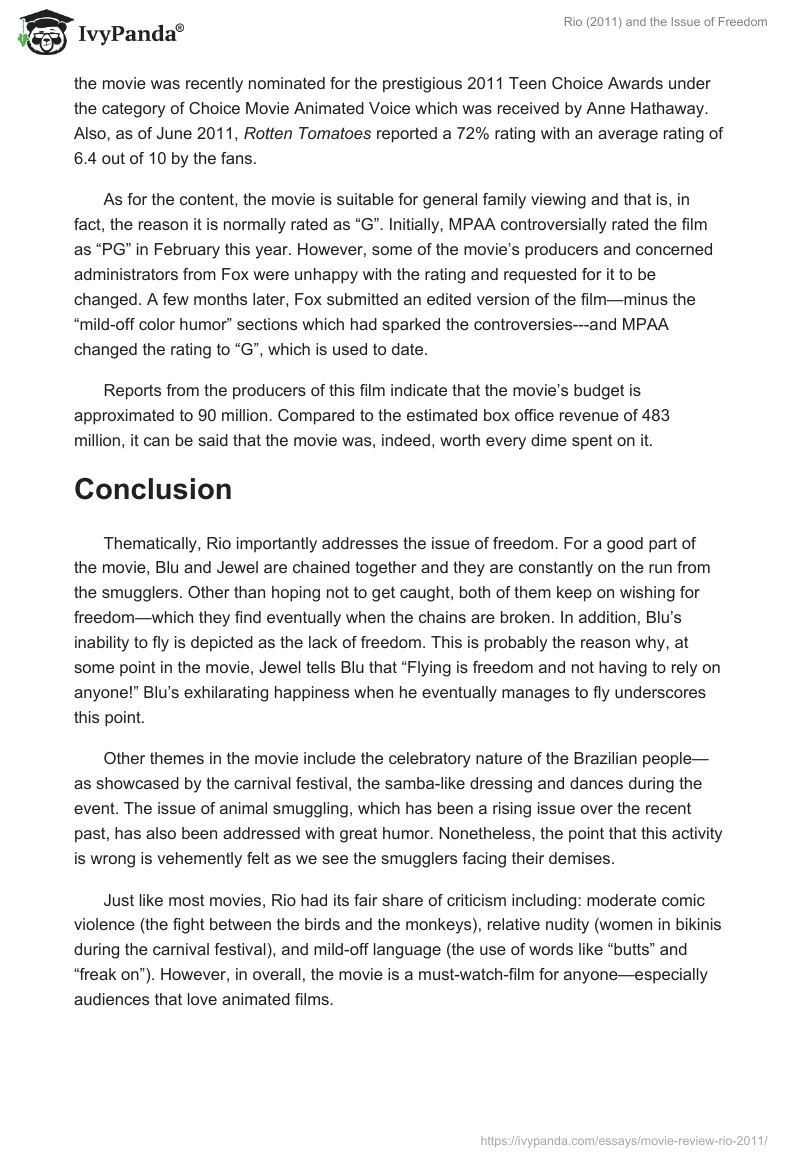 Rio (2011) and the Issue of Freedom. Page 3