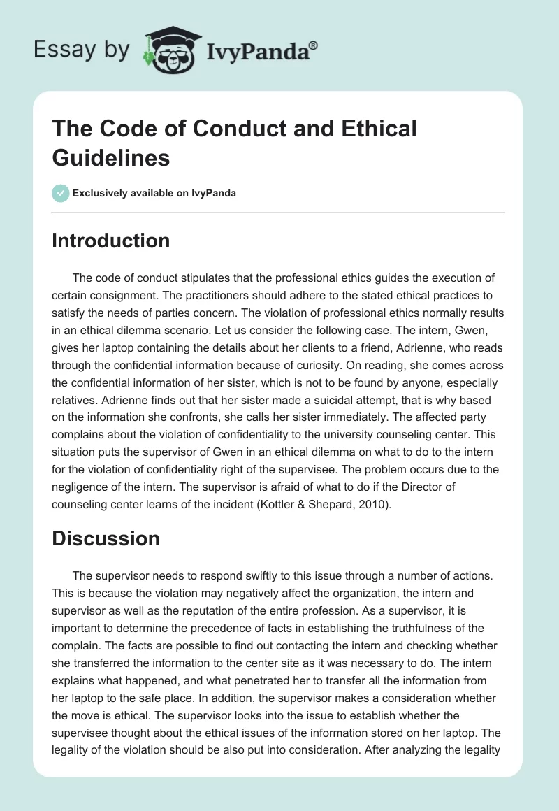 The Code of Conduct and Ethical Guidelines. Page 1