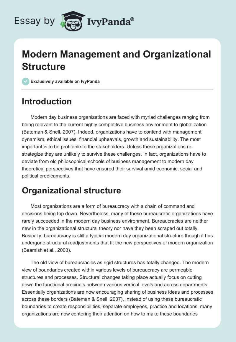 Modern Management and Organizational Structure. Page 1