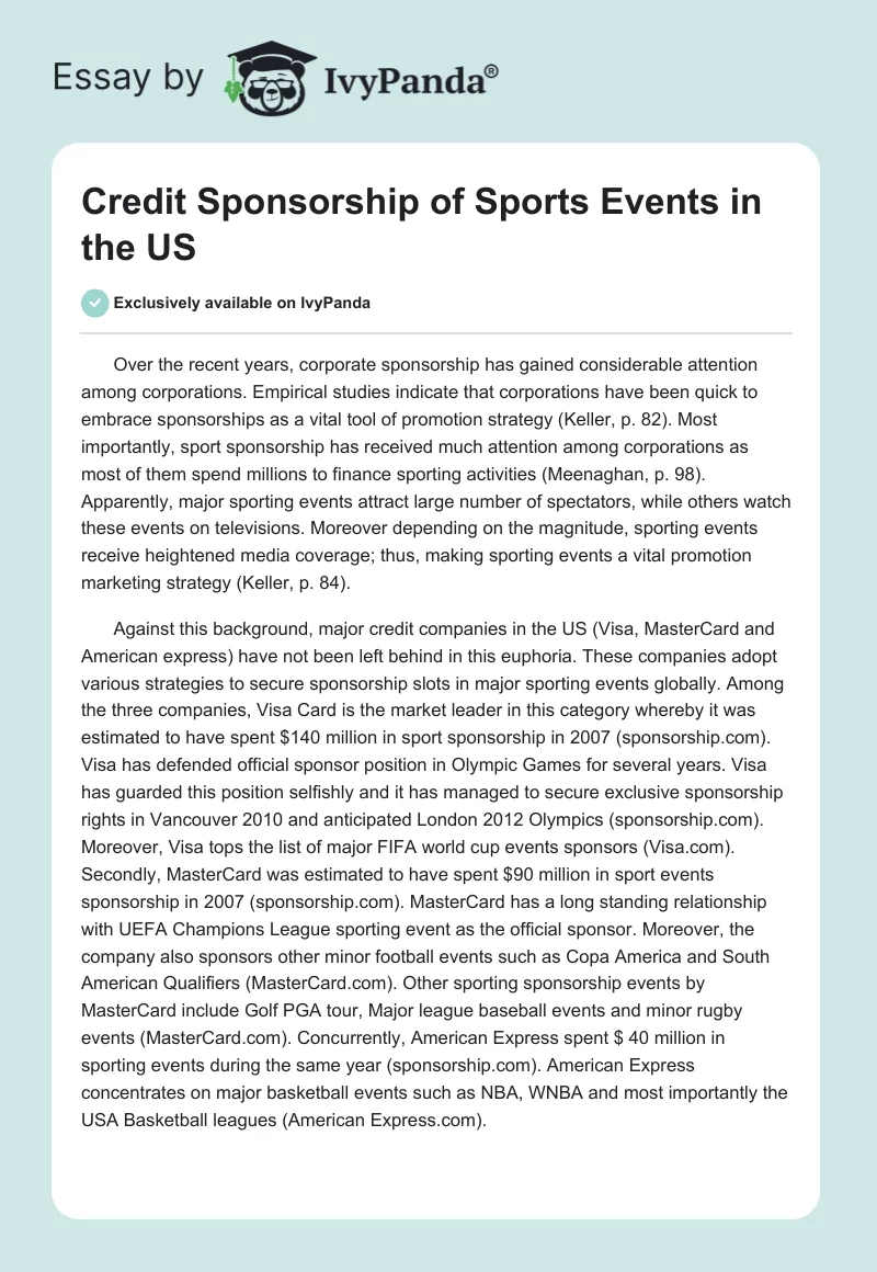 Credit Sponsorship of Sports Events in the US. Page 1
