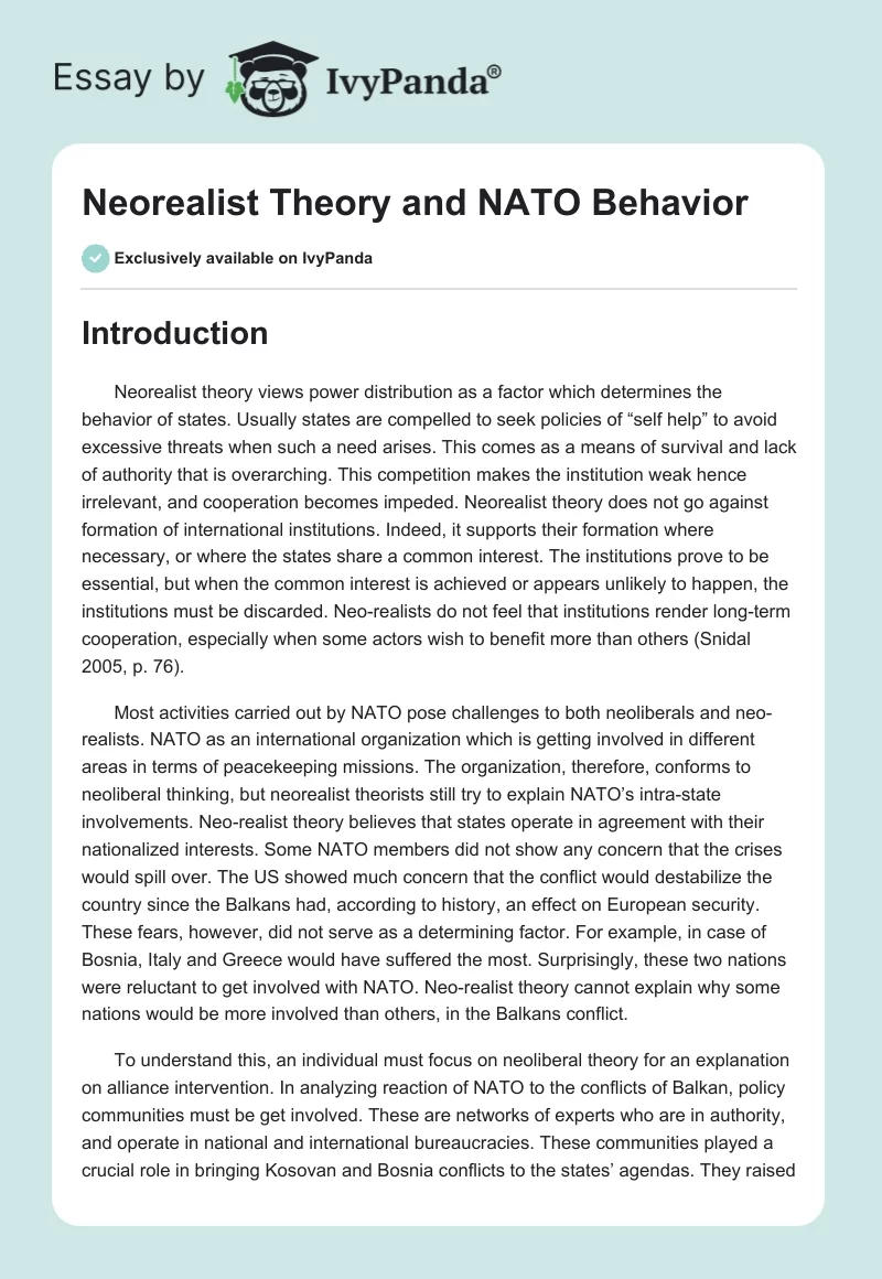 Neorealist Theory and NATO Behavior. Page 1