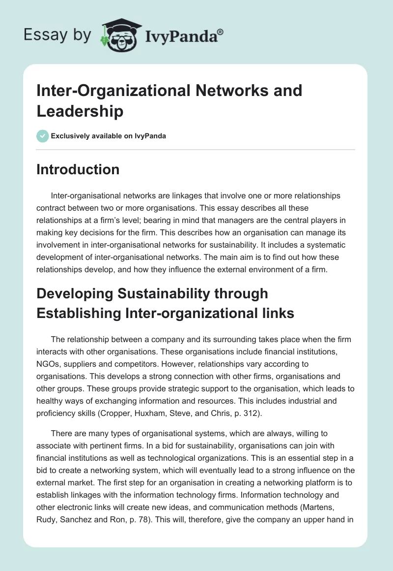 Inter-Organizational Networks and Leadership. Page 1