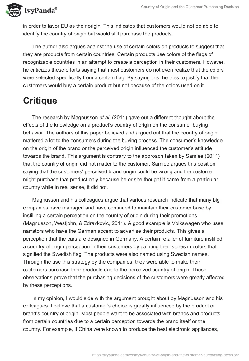 Country of Origin and the Customer Purchasing Decision. Page 2