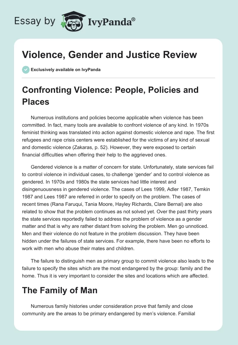 Violence, Gender and Justice Review. Page 1