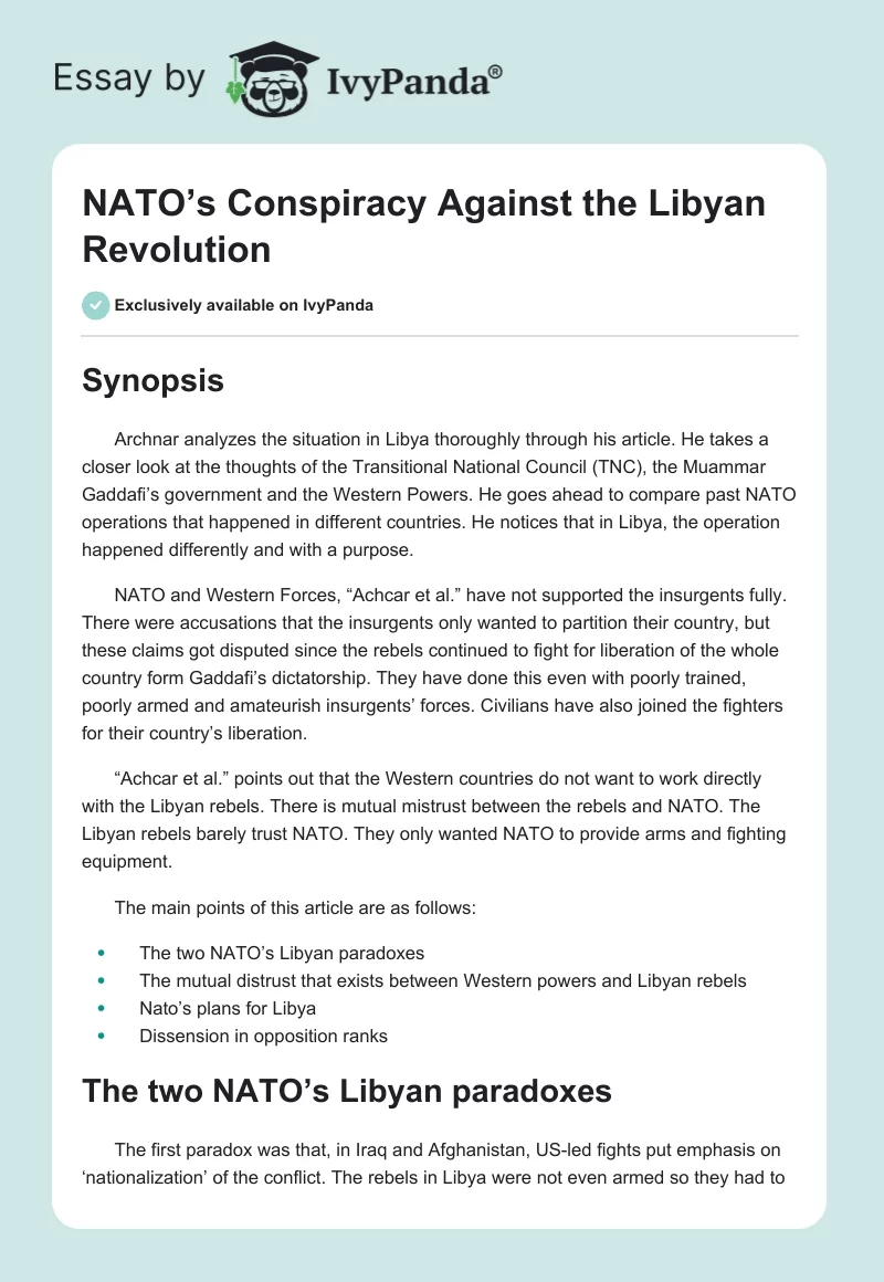 NATO’s Conspiracy Against the Libyan Revolution. Page 1
