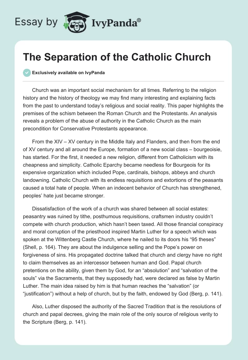 The Separation of the Catholic Church. Page 1