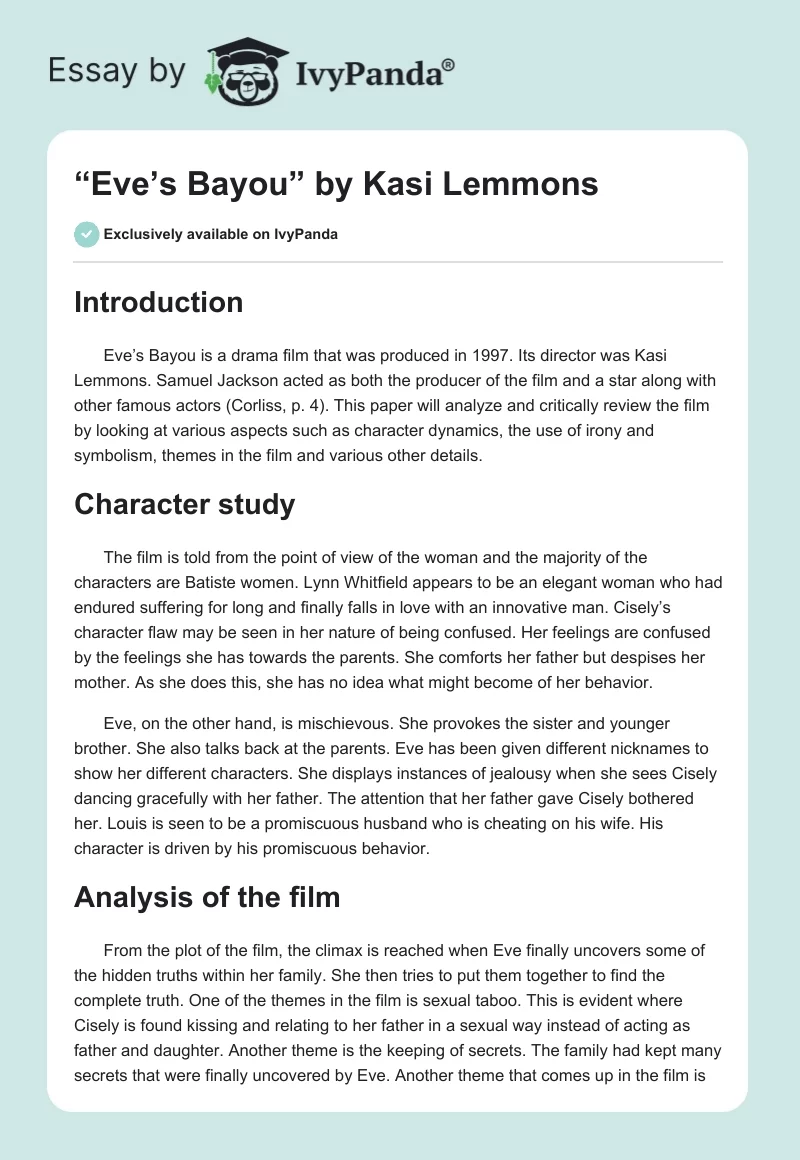 “Eve’s Bayou” by Kasi Lemmons. Page 1