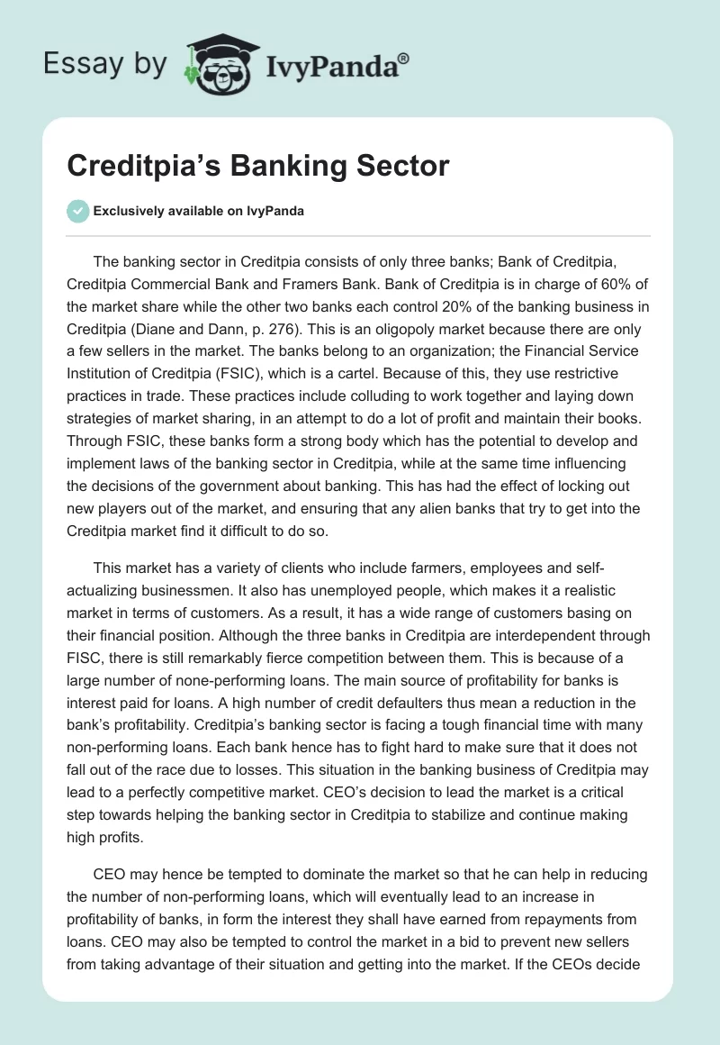 Creditpia’s Banking Sector. Page 1