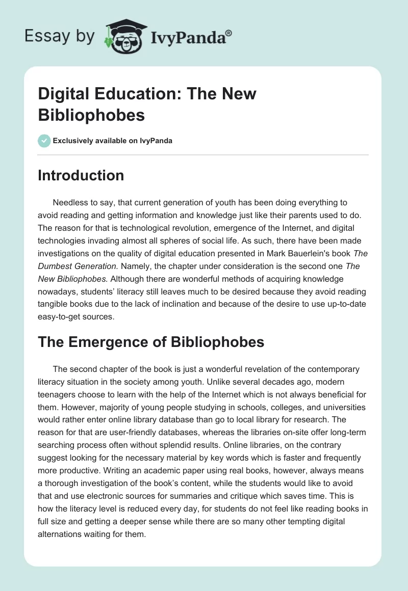 Digital Education: The New Bibliophobes. Page 1