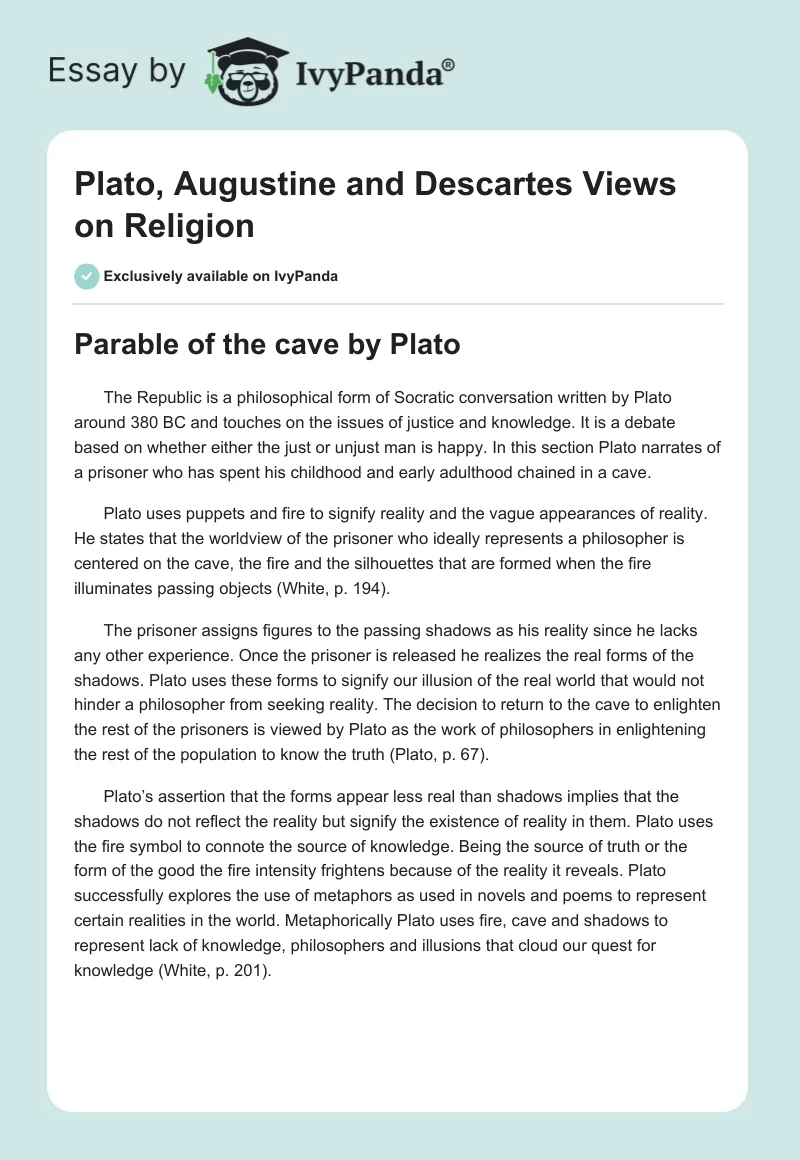 Plato, Augustine and Descartes Views on Religion. Page 1