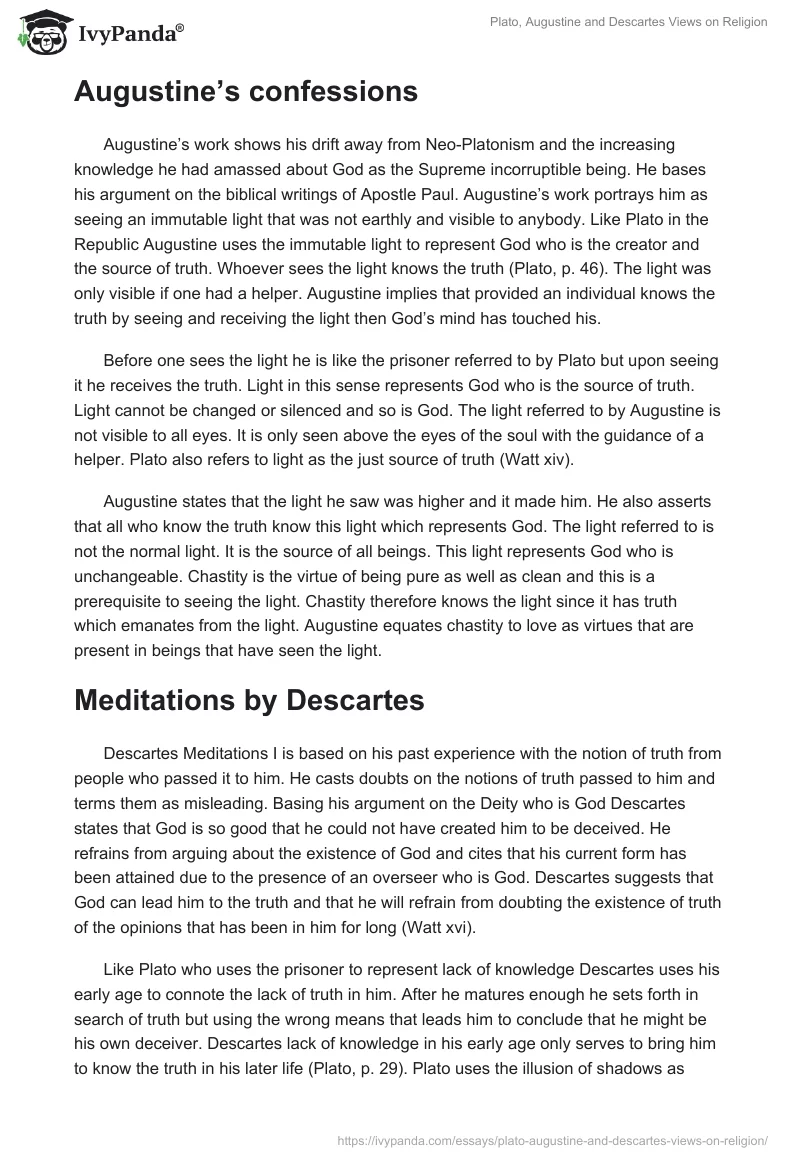 Plato, Augustine and Descartes Views on Religion. Page 2