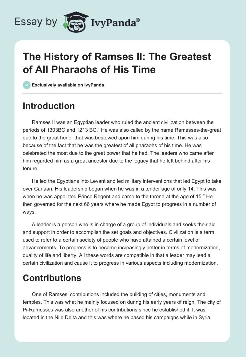 The History of Ramses II: The Greatest of All Pharaohs of His Time. Page 1