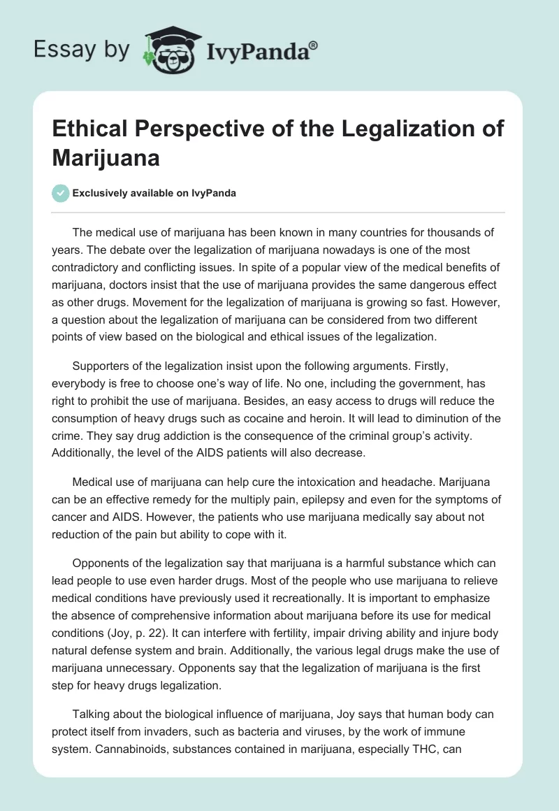 Ethical Perspective of the Legalization of Marijuana. Page 1