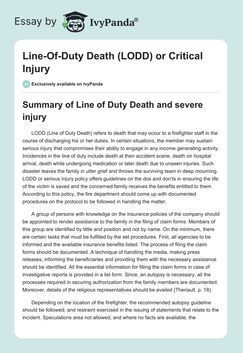 Line-of-Duty Death (LODD) or Critical Injury. Page 1