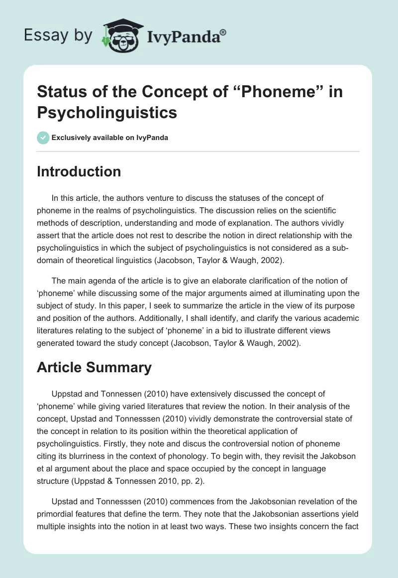 Status of the Concept of “Phoneme” in Psycholinguistics. Page 1