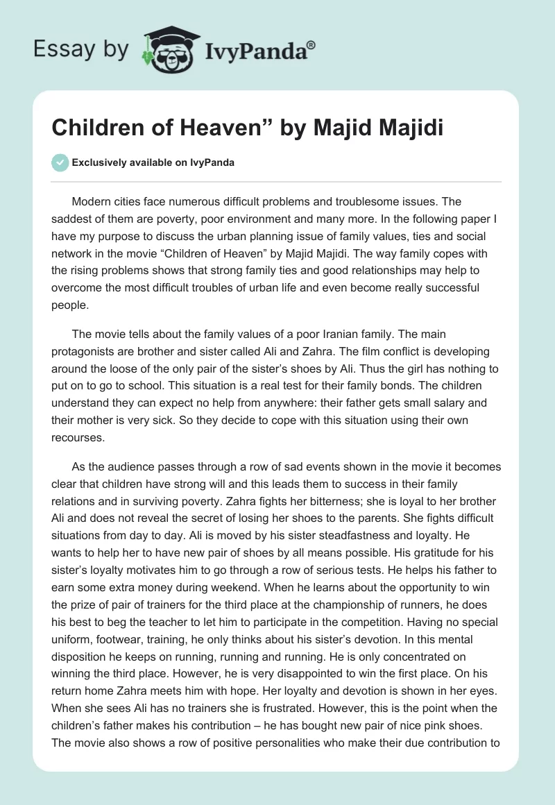 "Children of Heaven” by Majid Majidi. Page 1